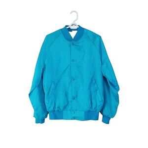 Rollermagic Roller Rinks Satin Varsity Jacket  70s Blue Medium Vintage